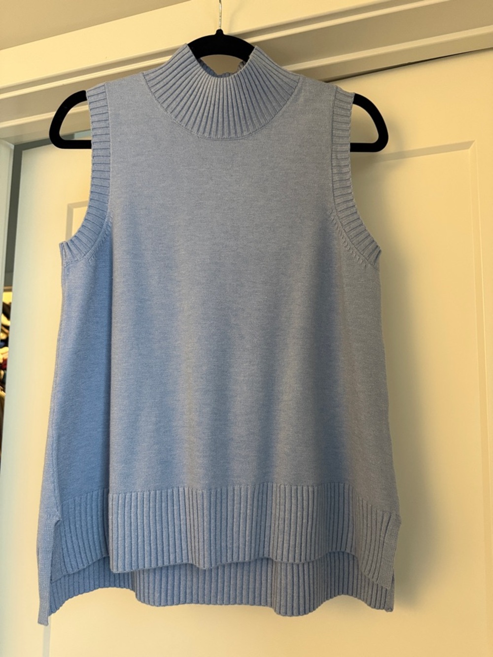 French Connection Light Blue Sleeveless Knit Mock Neck Top
